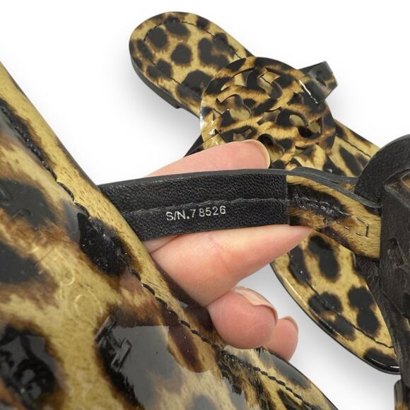 Tory Burch Patent Leather Leopard Slip On Miller Thong Sandal Black 7 Women’s - Picture 11 of 13